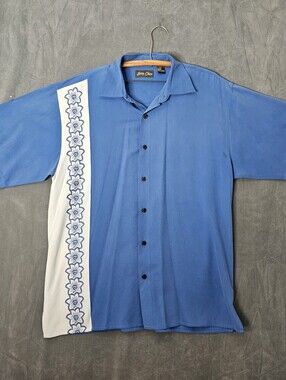 Bobby Chan Mens Silk Embroidered Panel Shirt Short Sleeve Hawaiian Large A1-54